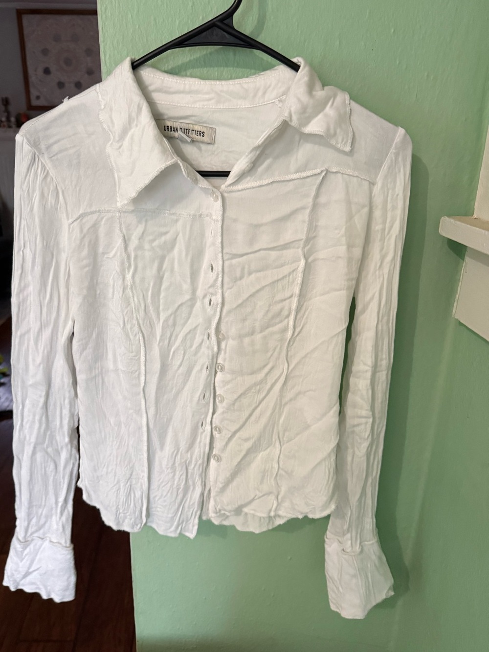 Urban Outfitters White Crinkled Button-Down Shirt